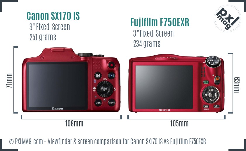 Canon SX170 IS vs Fujifilm F750EXR Screen and Viewfinder comparison