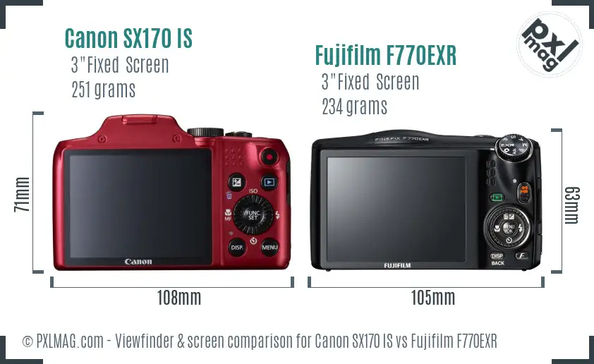Canon SX170 IS vs Fujifilm F770EXR Screen and Viewfinder comparison