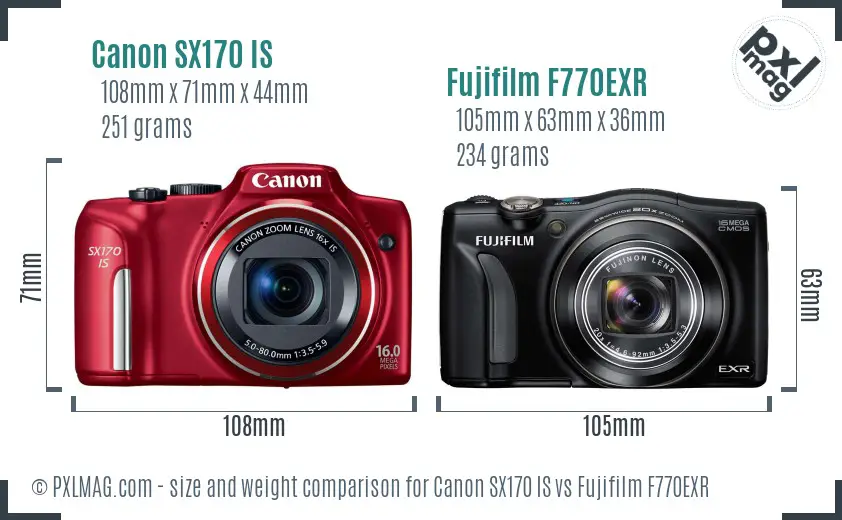 Canon SX170 IS vs Fujifilm F770EXR size comparison