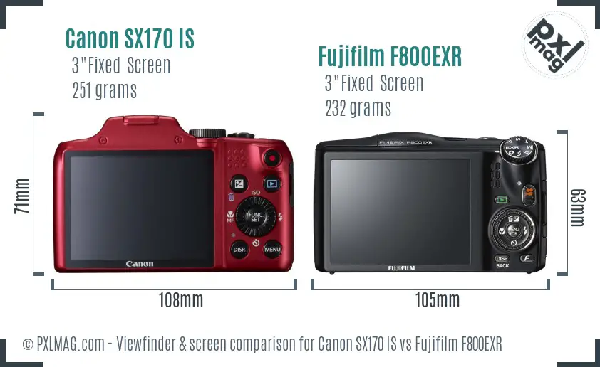 Canon SX170 IS vs Fujifilm F800EXR Screen and Viewfinder comparison