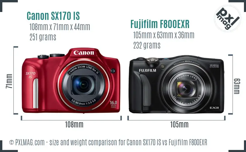 Canon SX170 IS vs Fujifilm F800EXR size comparison