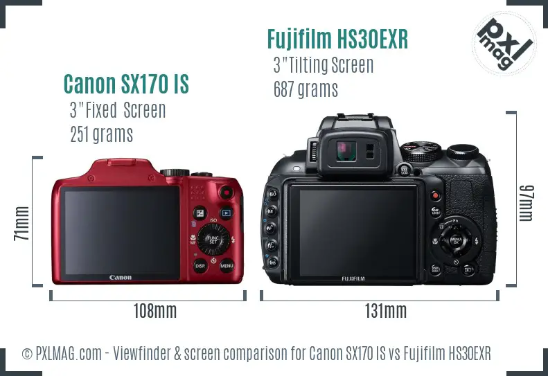 Canon SX170 IS vs Fujifilm HS30EXR Screen and Viewfinder comparison