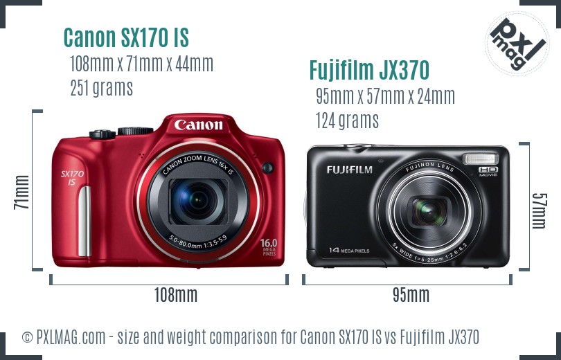 Canon SX170 IS vs Fujifilm JX370 size comparison