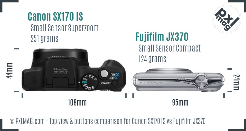 Canon SX170 IS vs Fujifilm JX370 top view buttons comparison