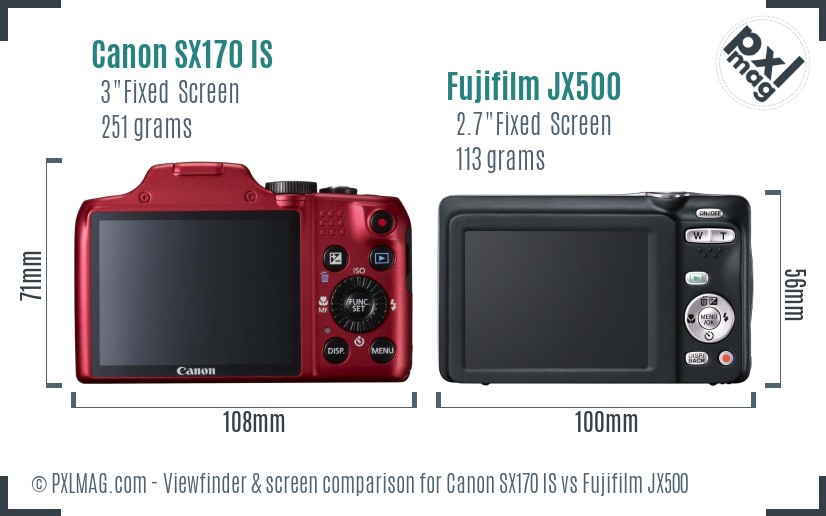 Canon SX170 IS vs Fujifilm JX500 Screen and Viewfinder comparison