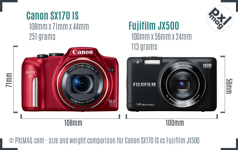 Canon SX170 IS vs Fujifilm JX500 size comparison