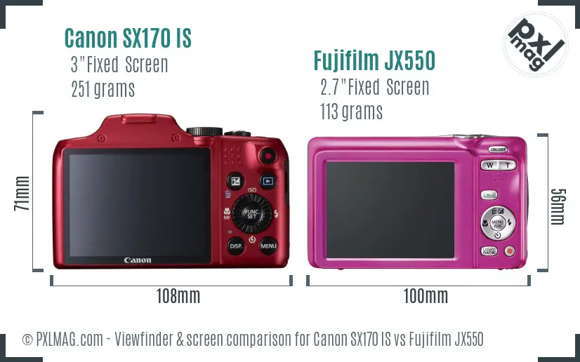 Canon SX170 IS vs Fujifilm JX550 Screen and Viewfinder comparison