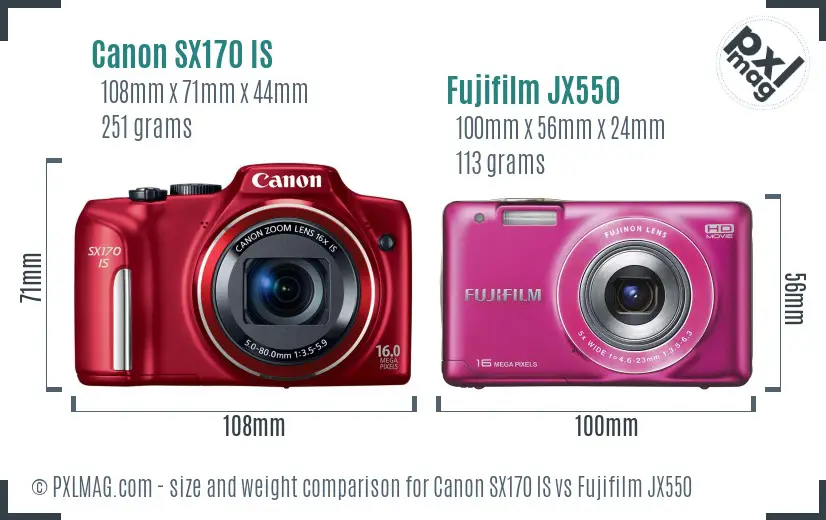 Canon SX170 IS vs Fujifilm JX550 size comparison