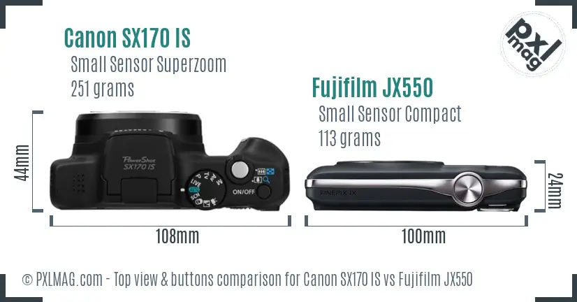 Canon SX170 IS vs Fujifilm JX550 top view buttons comparison