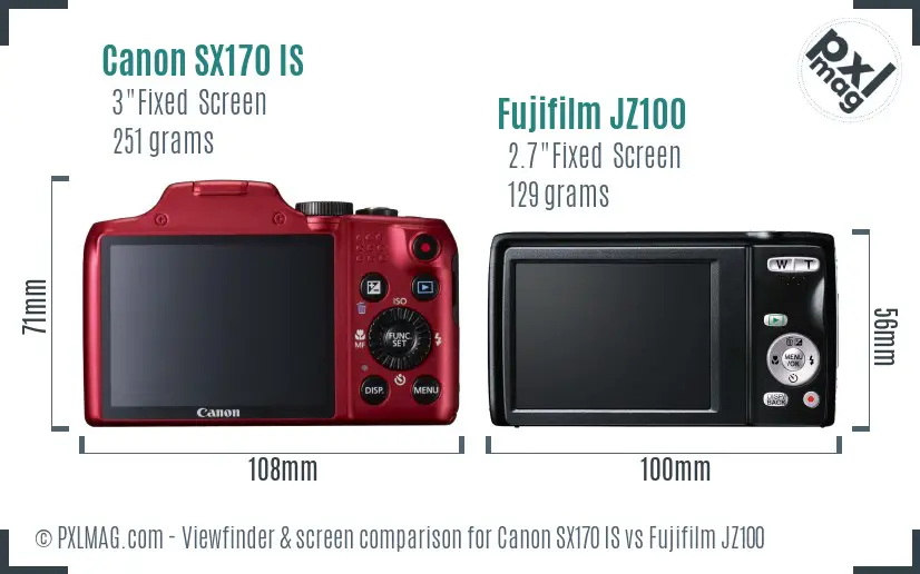 Canon SX170 IS vs Fujifilm JZ100 Screen and Viewfinder comparison
