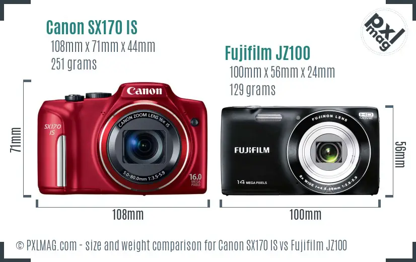 Canon SX170 IS vs Fujifilm JZ100 size comparison
