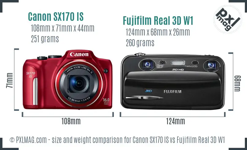 Canon SX170 IS vs Fujifilm Real 3D W1 size comparison