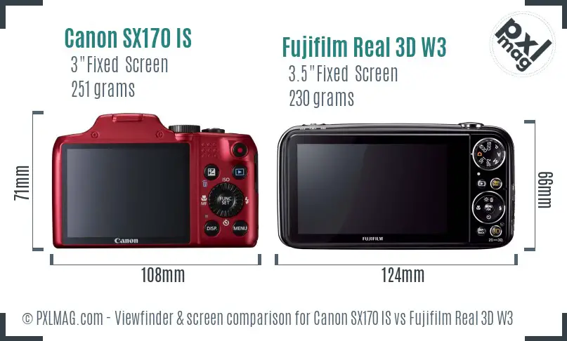 Canon SX170 IS vs Fujifilm Real 3D W3 Screen and Viewfinder comparison