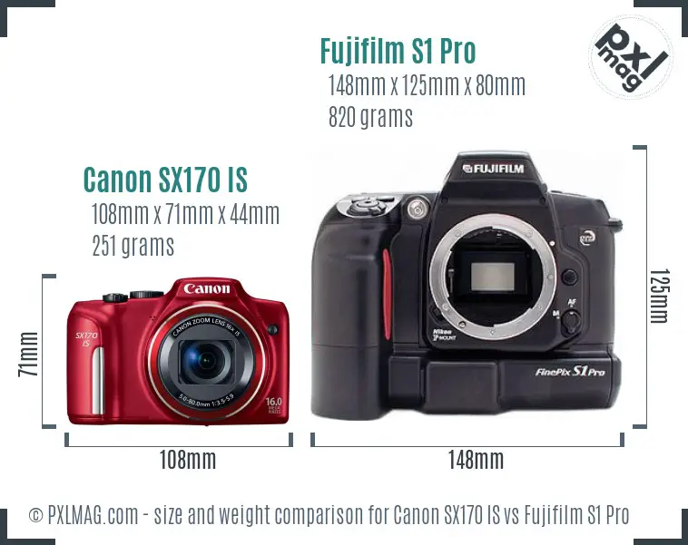 Canon SX170 IS vs Fujifilm S1 Pro size comparison Canon SX170 IS vs Fujifilm S1 Pro size comparison