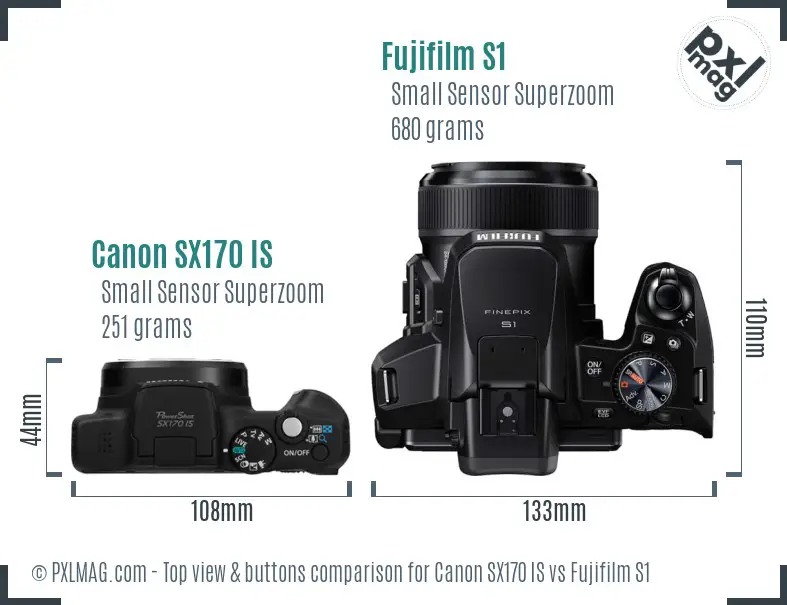 Canon SX170 IS vs Fujifilm S1 top view buttons comparison