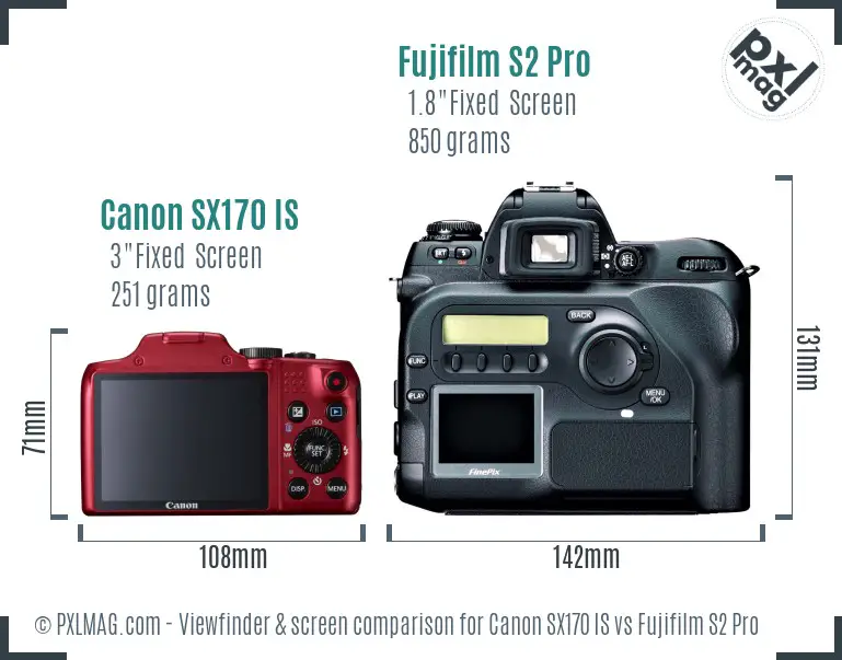 Canon SX170 IS vs Fujifilm S2 Pro Screen and Viewfinder comparison Canon SX170 IS vs Fujifilm S2 Pro Screen and Viewfinder comparison