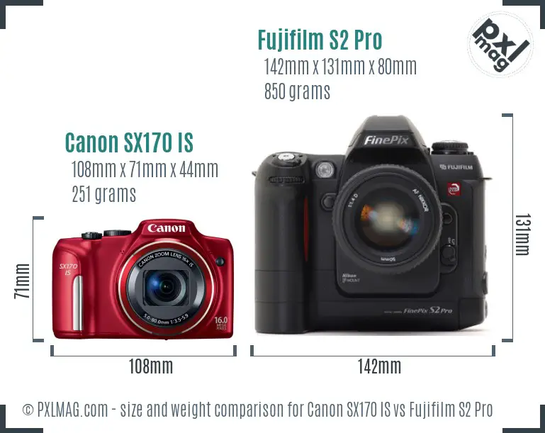 Canon SX170 IS vs Fujifilm S2 Pro size comparison Canon SX170 IS vs Fujifilm S2 Pro size comparison