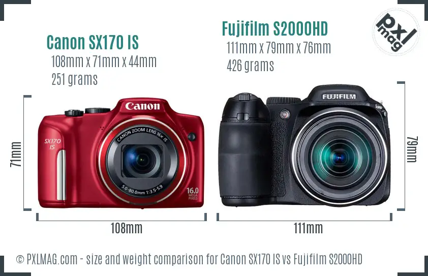 Canon SX170 IS vs Fujifilm S2000HD size comparison