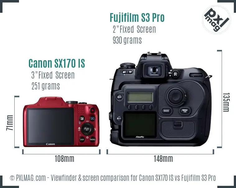 Canon SX170 IS vs Fujifilm S3 Pro Screen and Viewfinder comparison