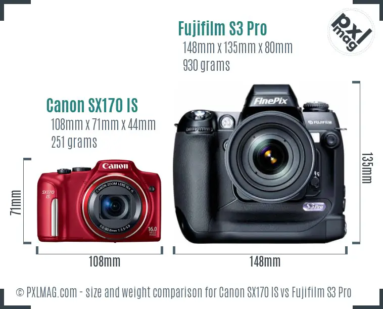 Canon SX170 IS vs Fujifilm S3 Pro size comparison