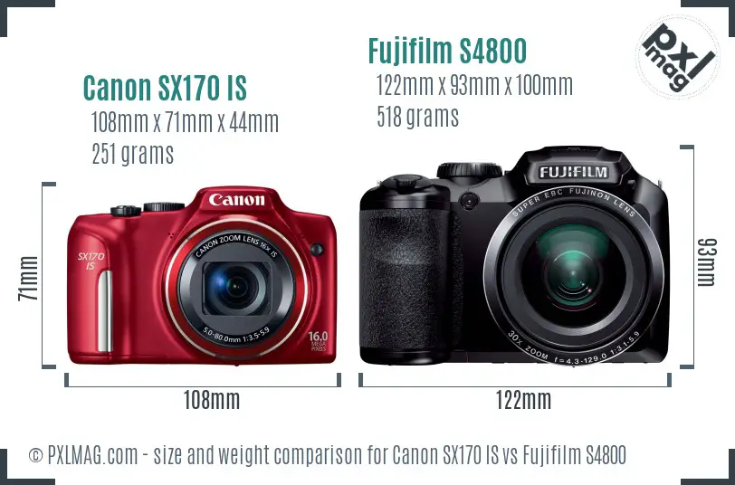 Canon SX170 IS vs Fujifilm S4800 size comparison Canon SX170 IS vs Fujifilm S4800 size comparison