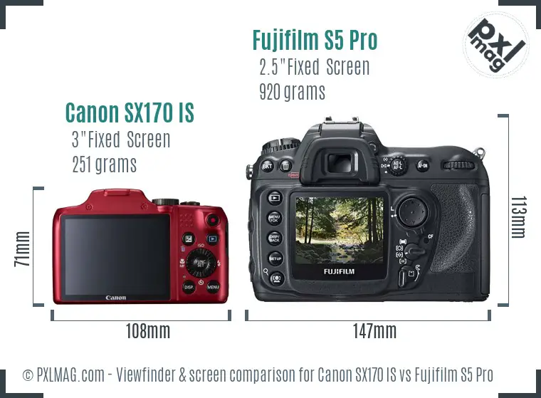 Canon SX170 IS vs Fujifilm S5 Pro Screen and Viewfinder comparison
