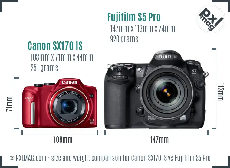 Canon SX170 IS vs Fujifilm S5 Pro size comparison