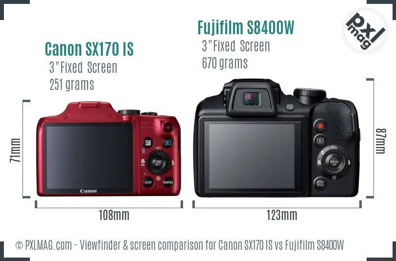 Canon SX170 IS vs Fujifilm S8400W Screen and Viewfinder comparison