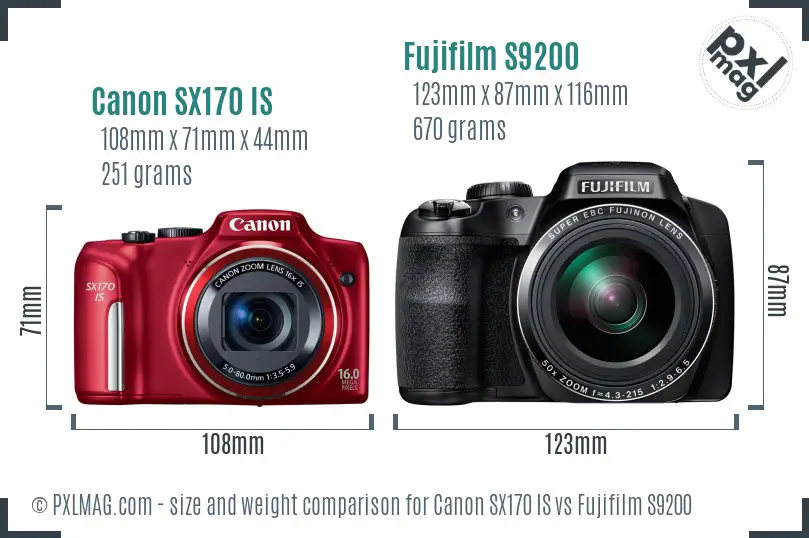 Canon SX170 IS vs Fujifilm S9200 size comparison