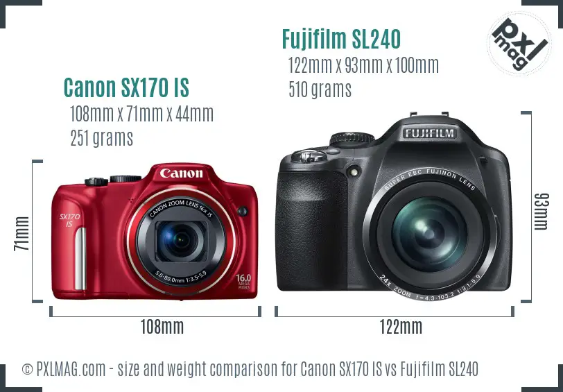Canon SX170 IS vs Fujifilm SL240 size comparison