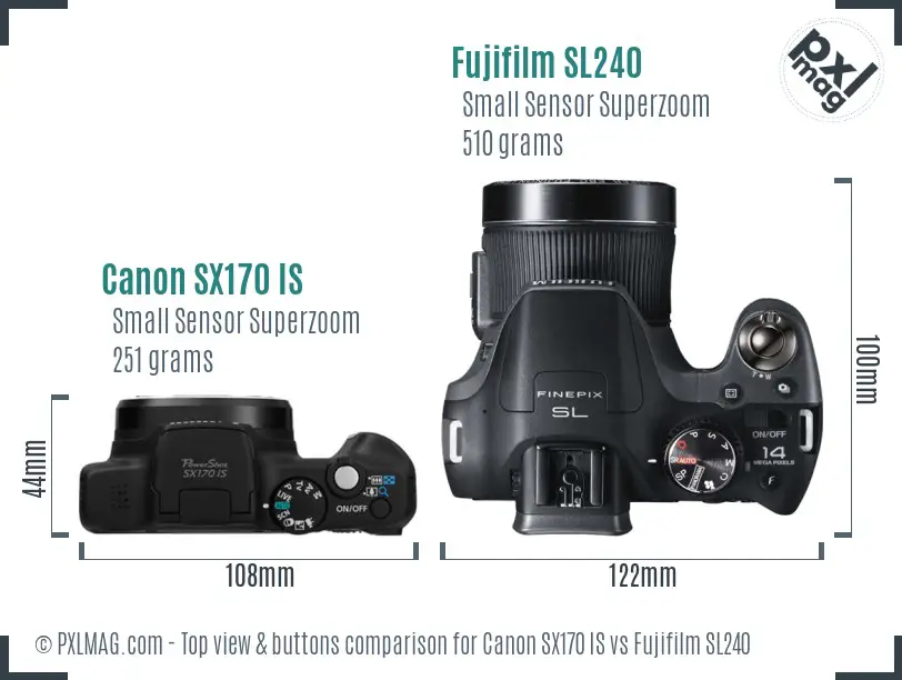 Canon SX170 IS vs Fujifilm SL240 top view buttons comparison