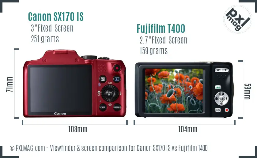 Canon SX170 IS vs Fujifilm T400 Screen and Viewfinder comparison