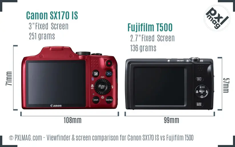 Canon SX170 IS vs Fujifilm T500 Screen and Viewfinder comparison