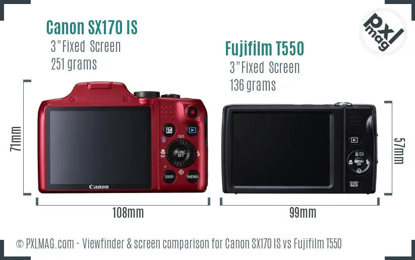 Canon SX170 IS vs Fujifilm T550 Screen and Viewfinder comparison