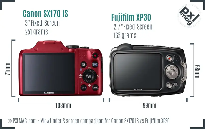 Canon SX170 IS vs Fujifilm XP30 Screen and Viewfinder comparison