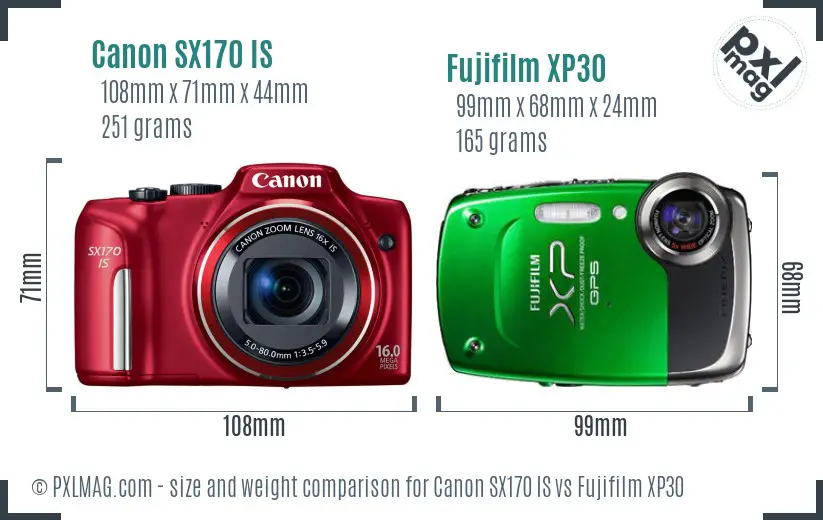 Canon SX170 IS vs Fujifilm XP30 size comparison