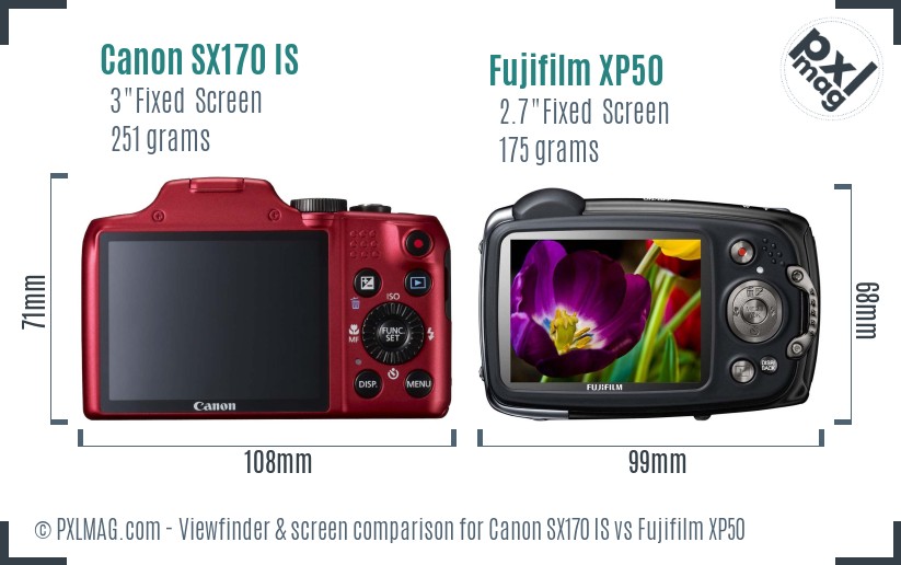Canon SX170 IS vs Fujifilm XP50 Screen and Viewfinder comparison