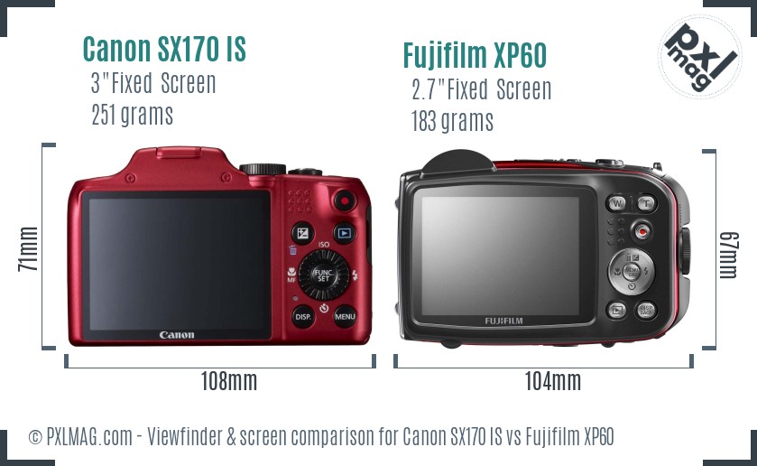 Canon SX170 IS vs Fujifilm XP60 Screen and Viewfinder comparison