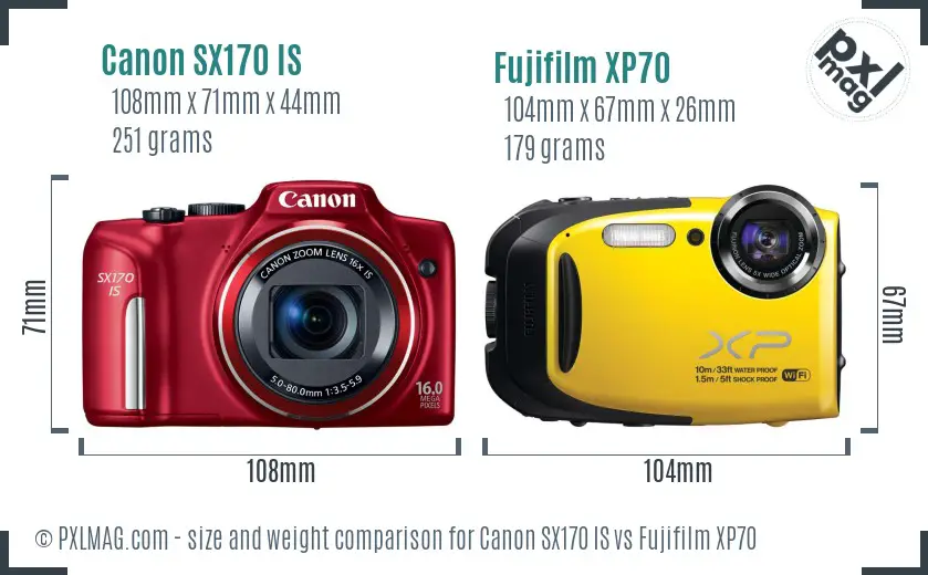 Canon SX170 IS vs Fujifilm XP70 size comparison