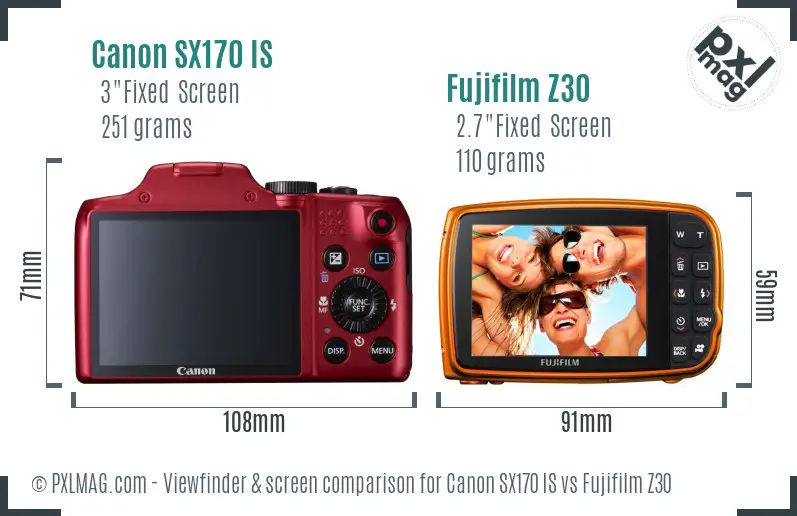 Canon SX170 IS vs Fujifilm Z30 Screen and Viewfinder comparison