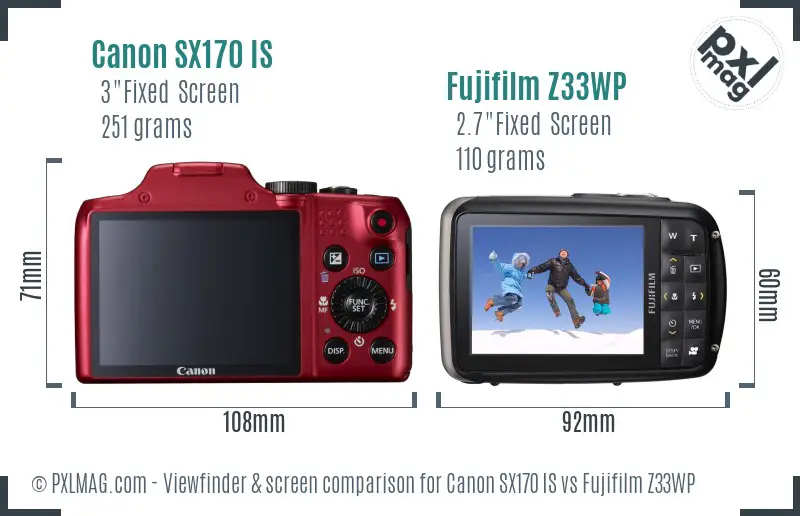 Canon SX170 IS vs Fujifilm Z33WP Screen and Viewfinder comparison