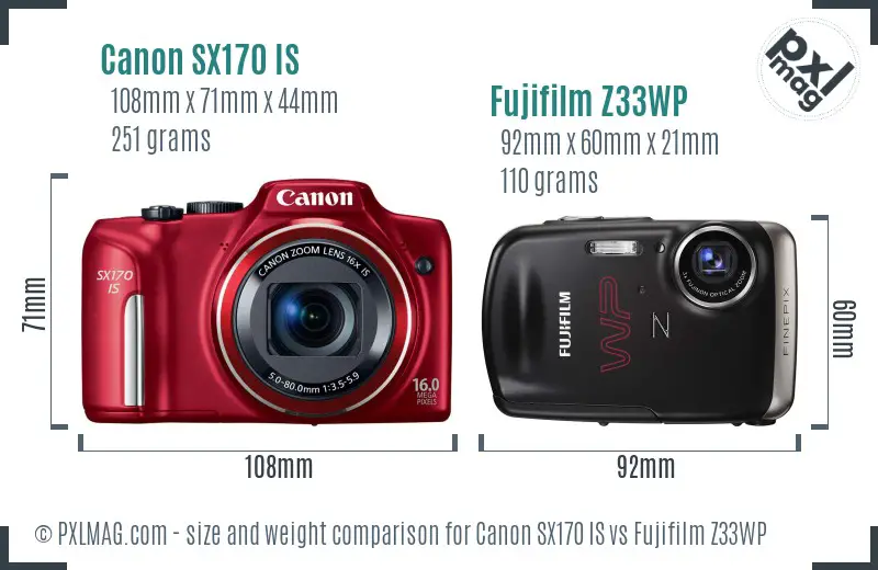 Canon SX170 IS vs Fujifilm Z33WP size comparison