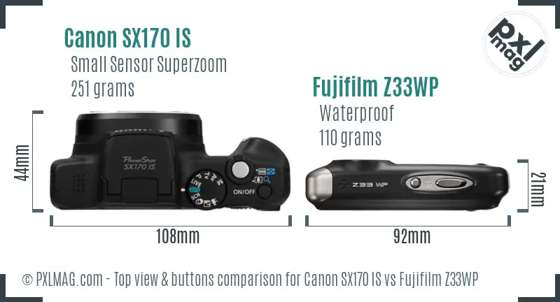Canon SX170 IS vs Fujifilm Z33WP top view buttons comparison