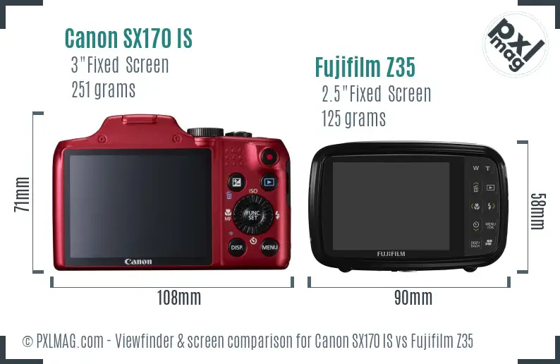 Canon SX170 IS vs Fujifilm Z35 Screen and Viewfinder comparison
