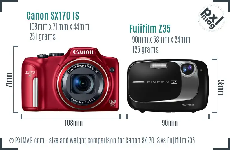 Canon SX170 IS vs Fujifilm Z35 size comparison