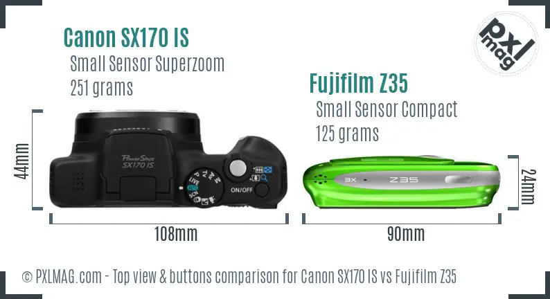 Canon SX170 IS vs Fujifilm Z35 top view buttons comparison