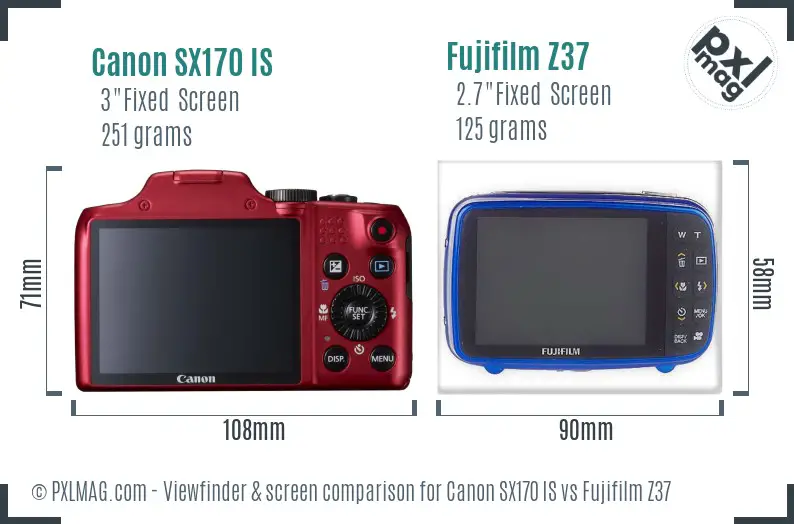 Canon SX170 IS vs Fujifilm Z37 Screen and Viewfinder comparison