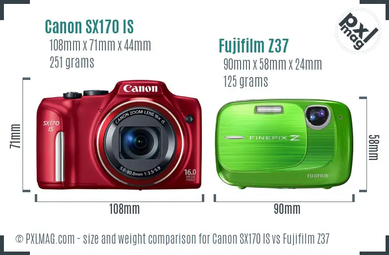 Canon SX170 IS vs Fujifilm Z37 size comparison