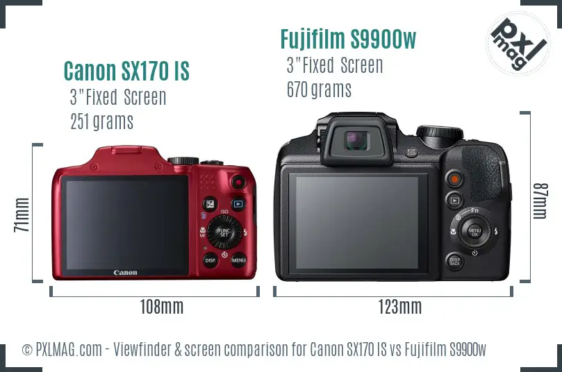 Canon SX170 IS vs Fujifilm S9900w Screen and Viewfinder comparison
