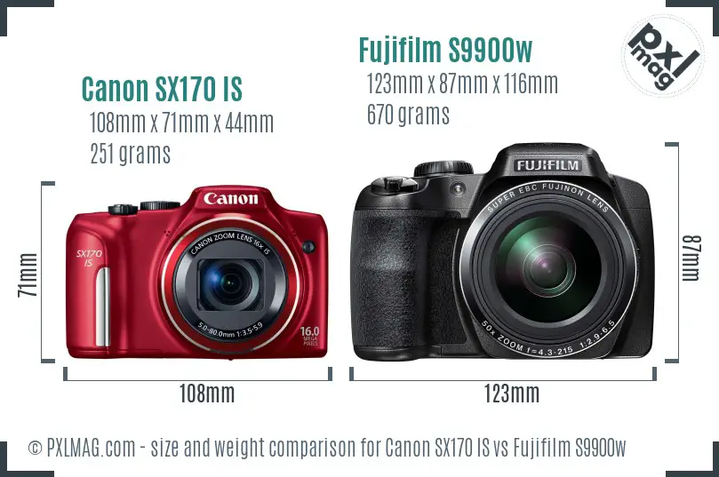 Canon SX170 IS vs Fujifilm S9900w size comparison